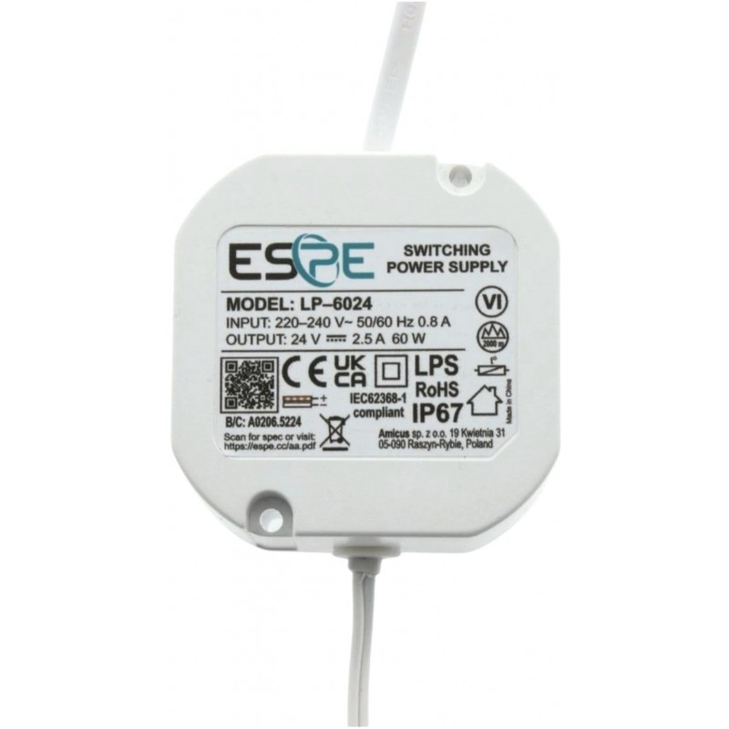 ZASILACZ IMPULSOWY DOPUSZKOWY ESPE LP-6024 24V/60W/2.5A IP67