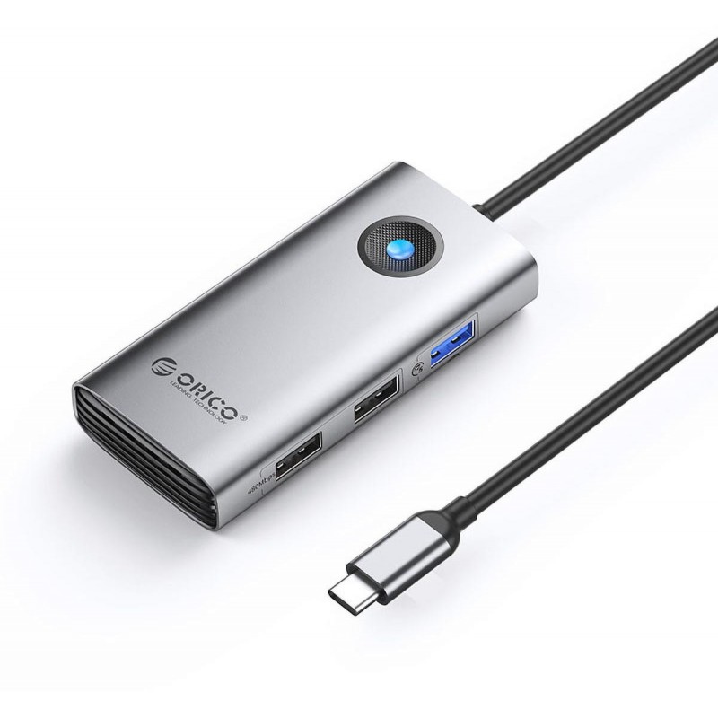 Hub USB Orico 5Gbps, USB-A, 2xUSB-A 2.0, PD60W, HDMI 4K@30Hz, szary