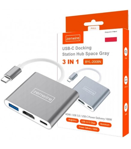 Adapter Przejściówka ZENWIRE 3w1 MHL HUB USB C HDMI 4K BYL-2008N