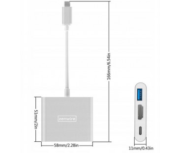 Adapter Przejściówka ZENWIRE 3w1 MHL HUB USB C HDMI 4K BYL-2008N