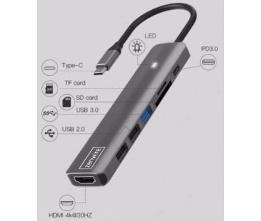 HUB ADAPTER USB-C 7w1 HDMI 4K USB 3.0 SD PD Zenwire BS-HC703