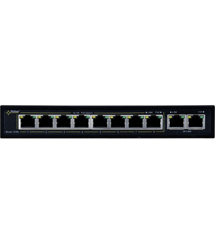 SWITCH POE PULSAR S108 10-PORTÓW (8xPoE + 2xUPLINK)  IEEE 802.3af/at, 48VDC / 30W/port (PoE+) 120W