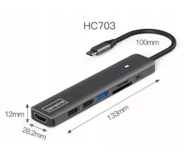 HUB ADAPTER USB-C 7w1 HDMI 4K USB 3.0 SD PD Zenwire BS-HC703
