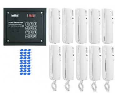 Laskomex system domofonu 10 lokatorów, 1 wejście, czytnik rfid.