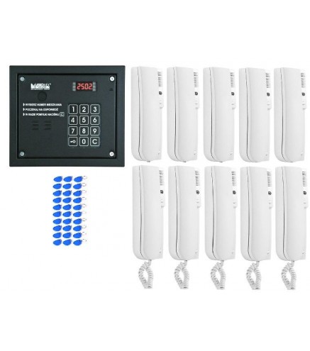 Laskomex system domofonu 10 lokatorów, 1 wejście, czytnik rfid.