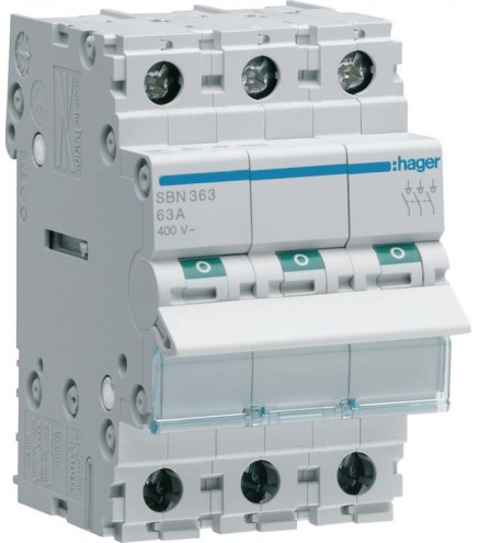 Modułowy rozłącznik izolacyjny 3P 63A 400VAC Hager SBN363