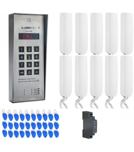LASKOMEX SYSTEM DOMOFONU 10 LOKATORÓW, 1 WEJŚCIE