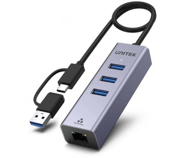 Unitek Hub USB C 4w1 Ethernet 3 x USB A 5 Gbps z adapterem USB A