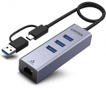 Unitek Hub USB C 4w1 Ethernet 3 x USB A 5 Gbps z adapterem USB A