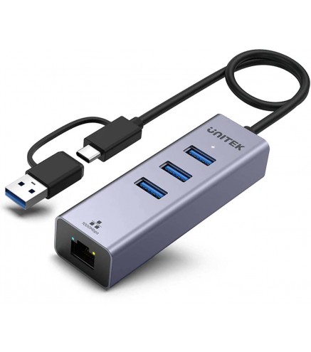 Unitek Hub USB C 4w1 Ethernet 3 x USB A 5 Gbps z adapterem USB A