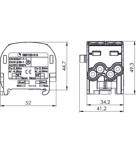 Blok rozdzielczy - odgałęźny SCB 25-2 Al/Cu 80120 SIMBLOCK niebieski 81505003