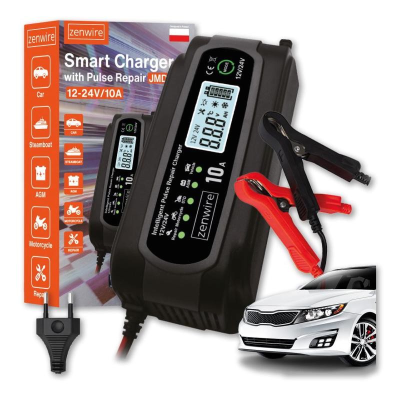 Prostownik Ładowarka Akumulatorów Samochodowy z Funkcją Naprawy 12V 24V 10A Zenwire JMD-10