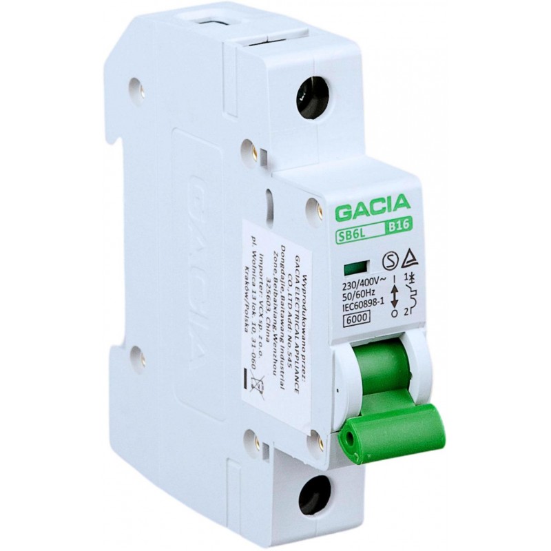 Wyłącznik nadmiarowoprądowy,6kA,B,1-pole,6A GACIA SB6L B 1P 6A