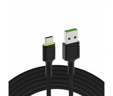 KABEL USB-A / USB-C Green Cell RAY 200cm ZIELONY LED QUICK CHARGE 3.0 KABGC13