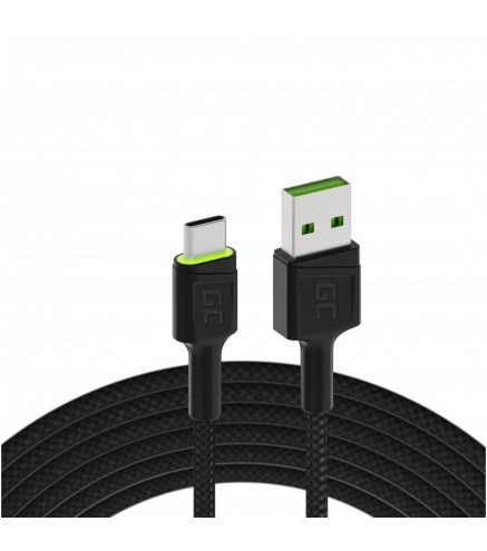 KABEL USB-A / USB-C Green Cell RAY 200cm ZIELONY LED QUICK CHARGE 3.0 KABGC13