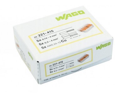 Szybkozłączka uniwersalna LINKA/DRUT 5x 0,2-4mm2 WAGO 221-415 (Paczka 25szt.)