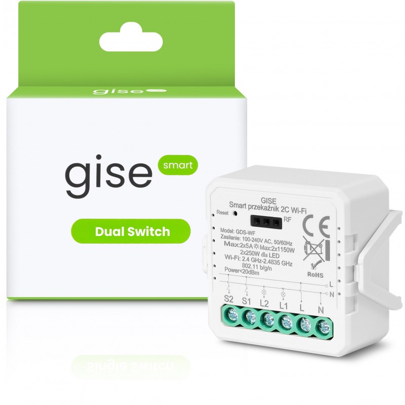 GISE Smart Podwójny moduł przekaźnikowy WiFi | Tuya | GDS-WF