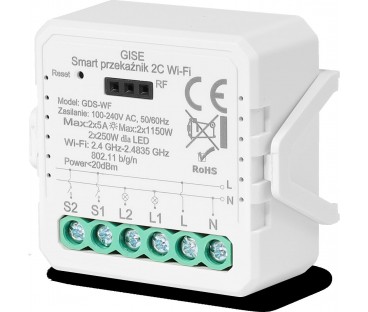 GISE Smart Podwójny moduł przekaźnikowy WiFi | Tuya | GDS-WF