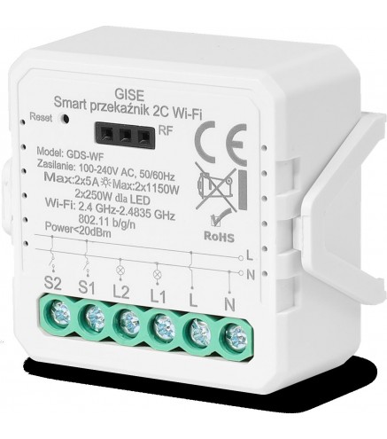 GISE Smart Podwójny moduł przekaźnikowy WiFi | Tuya | GDS-WF