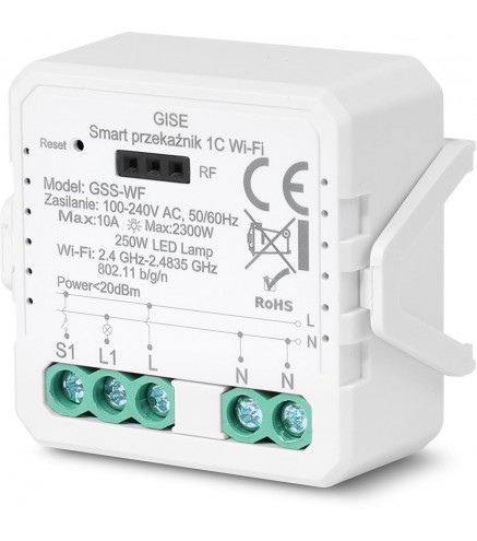 GISE Smart Pojedynczy moduł przekaźnikowy WiFi | Tuya | GSS-WF