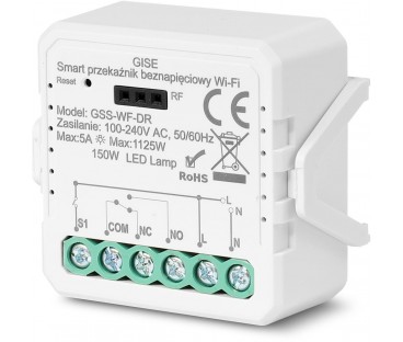 GISE Smart Pojedynczy moduł przekaźnikowy bezpotencjałowy WiFi | Tuya | GSS-WF-DR