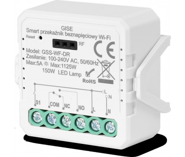 GISE Smart Pojedynczy moduł przekaźnikowy bezpotencjałowy WiFi | Tuya | GSS-WF-DR