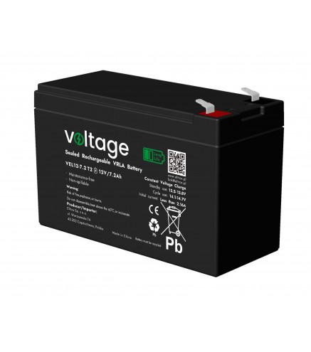 Akumulator AGM Voltage Long Life 12V 7,2Ah VEL12-7.2 T2 (Żywotność 15 lat)