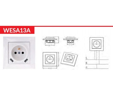 Gniazdo pojedyncze z uziemieniem z USB VCX WESA LC 13A Biały