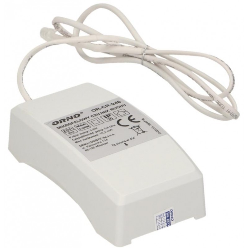 Mikrofalowy czujnik ruchu ORNO OR-CR-246 z zewnętrznym sensorem 360°, IP20