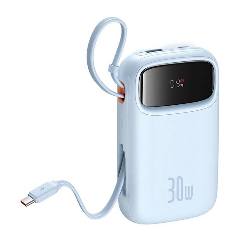 Powerbank Baseus QPow 2 10000mAh 30W z 2 wbudowanymi kablami USB-C - niebieski