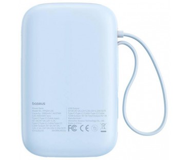 Powerbank Baseus QPow 2 10000mAh 30W z 2 wbudowanymi kablami USB-C - niebieski