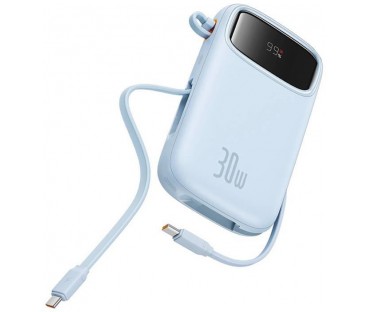 Powerbank Baseus QPow 2 10000mAh 30W z 2 wbudowanymi kablami USB-C - niebieski