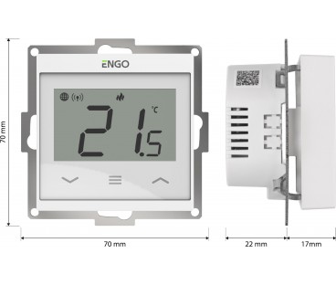 ENGO Controls E55-W - Regulator temperatury do ramki 55x55, 230V, biały, Internetowy, Wi-Fi