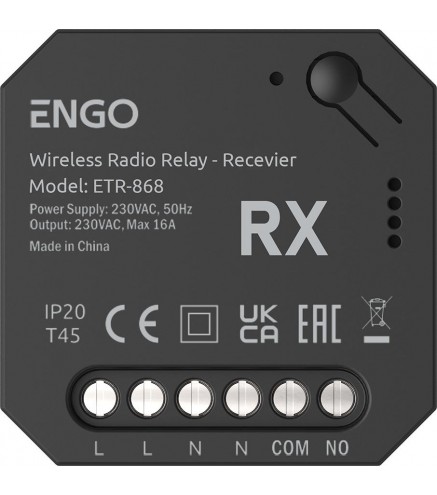 ENGO Controls ETR-868 - Przekaźnik bezprzewodowy EngoLink, nadajnik+odbiornik sterowany radiowo, 868Mhz, 230V