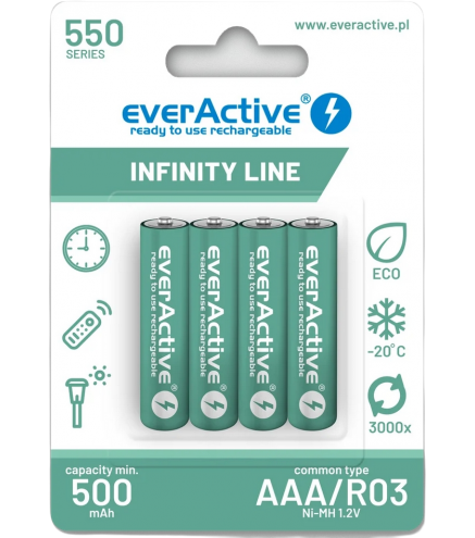 Akumulatorki AAA / R03 Ni-MH everActive 550mAh Infinity Line 3000 cykli (blister 4 szt.)