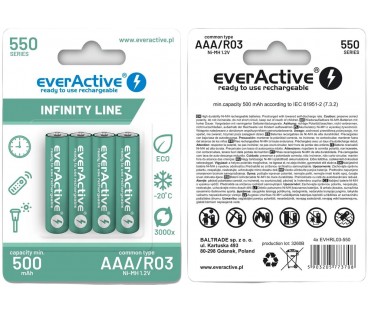 Akumulatorki AAA / R03 Ni-MH everActive 550mAh Infinity Line 3000 cykli (blister 4 szt.)
