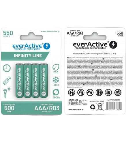 Akumulatorki AAA / R03 Ni-MH everActive 550mAh Infinity Line 3000 cykli (blister 4 szt.)