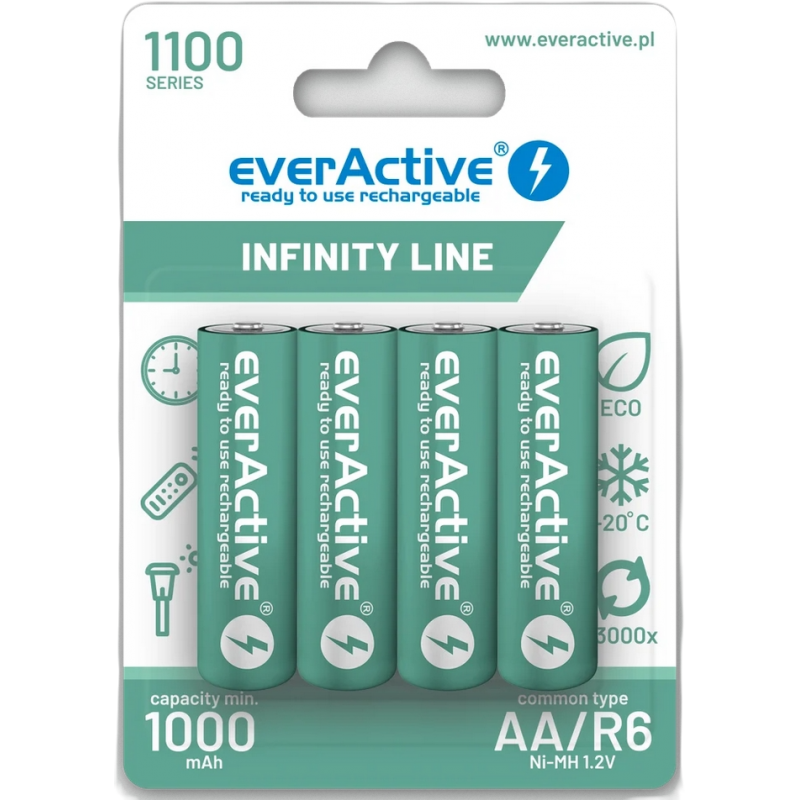 Akumulatorki AA / R06 Ni-MH everActive 1100mAh Infinity Line 3000 cykli (blister 4 szt.)