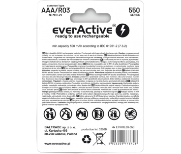 Akumulatorki AAA / R03 Ni-MH everActive 550mAh Infinity Line 3000 cykli (blister 4 szt.)