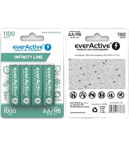 Akumulatorki AA / R06 Ni-MH everActive 1100mAh Infinity Line 3000 cykli (blister 4 szt.)