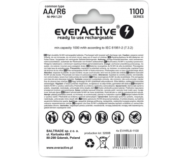 Akumulatorki AA / R06 Ni-MH everActive 1100mAh Infinity Line 3000 cykli (blister 4 szt.)