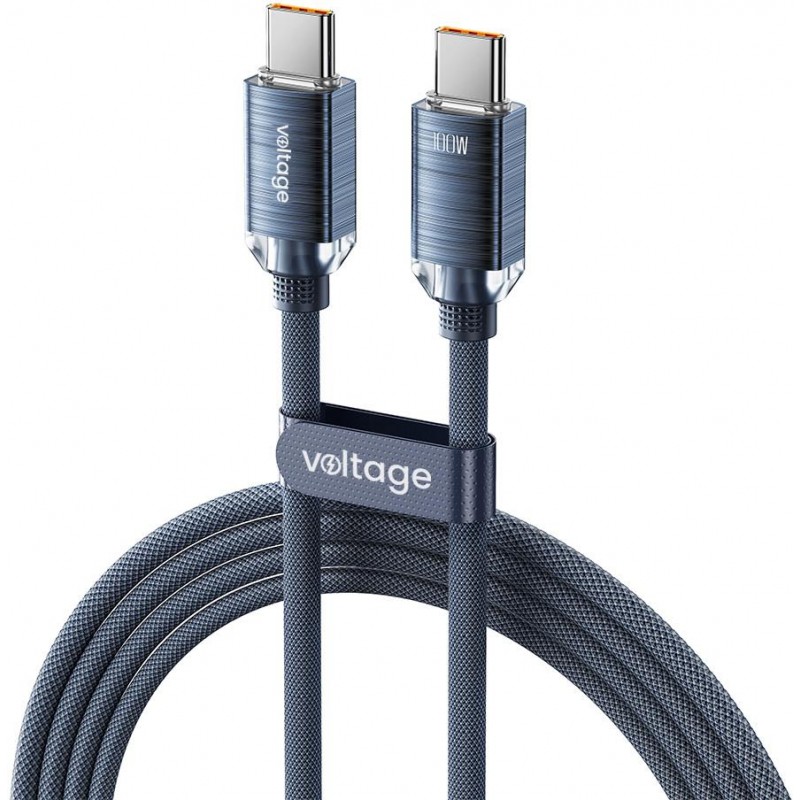 Kabel USB-C / USB-C Voltage PureCrystal 100W PD 100cm niebieski Kabel USB-C / USB-C Voltage PureCrystal 100W PD 100cm niebieski