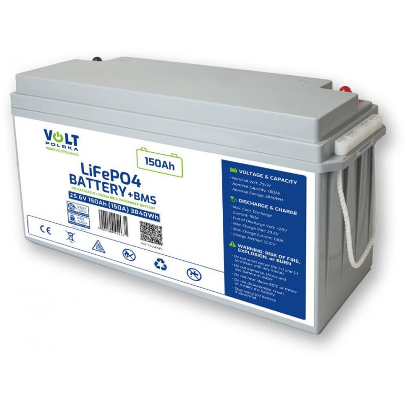 AKUMULATOR VOLT POLSKA LITOWO-ŻELAZOWO-FOSFORANOWY LiFePO4 25,6V 150Ah 150A