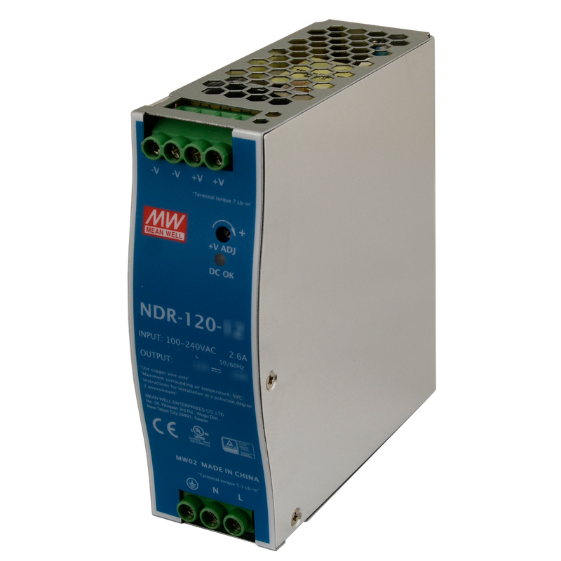 ZASILACZ IMPULSOWY NA SZYNĘ DIN MEAN WELL NDR-120-48 48V/120W/2.5A