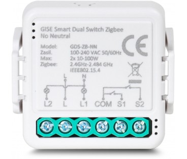 GISE Smart Podwójny moduł przekaźnikowy (bez N) Zigbee | Tuya | GDS-ZB-NN