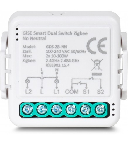 GISE Smart Podwójny moduł przekaźnikowy (bez N) Zigbee | Tuya | GDS-ZB-NN