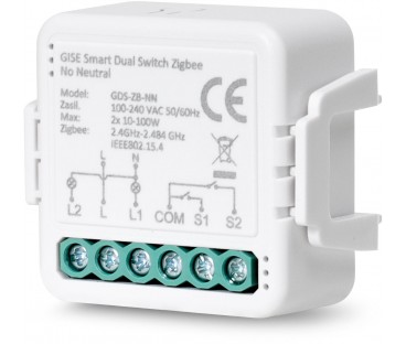 GISE Smart Podwójny moduł przekaźnikowy (bez N) Zigbee | Tuya | GDS-ZB-NN