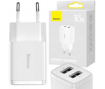 ŁADOWARKA SIECIOWA Baseus Compact Charger CCXJ010202 10.5W 2x USB-A BIAŁA