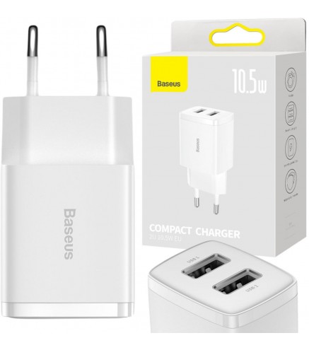 ŁADOWARKA SIECIOWA Baseus Compact Charger CCXJ010202 10.5W 2x USB-A BIAŁA