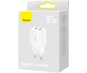 ŁADOWARKA SIECIOWA Baseus Compact Charger CCXJ010202 10.5W 2x USB-A BIAŁA